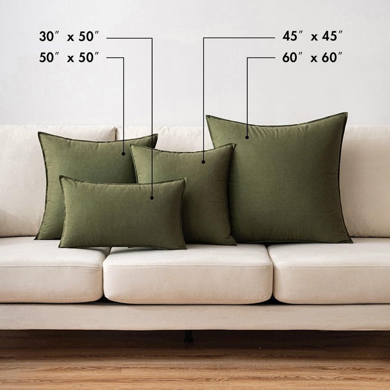ميولي Miulee Pack of 2 Olive Green Pillow Coverings 24x24 بوصة الأريكة الزخرفية أغطية وسادة أغطية وسادة من الكتان الزنبرك - Image 5