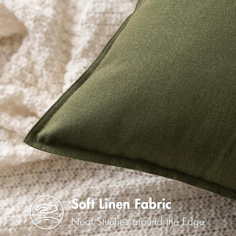 ميولي Miulee Pack of 2 Olive Green Pillow Coverings 24x24 بوصة الأريكة الزخرفية أغطية وسادة أغطية وسادة من الكتان الزنبرك - Image 2