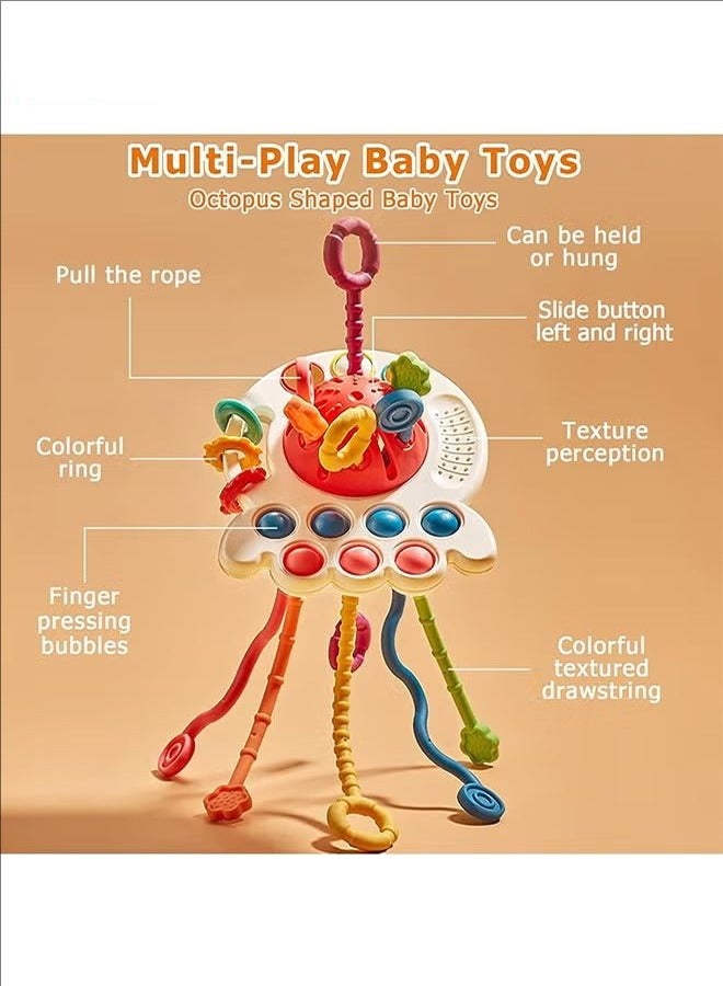 BLOOMING TIME Montessori Drawstring Children's Toys 6-12 Months Old, Teether Early Education For Babies, Baby Educational Fun Finger Pumping Fun, Can Be Pressed And Chewed, Red - Image 3