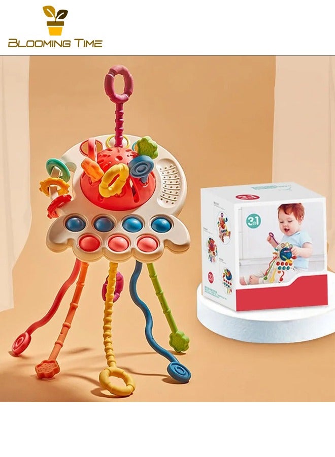 BLOOMING TIME Montessori Drawstring Children's Toys 6-12 Months Old, Teether Early Education For Babies, Baby Educational Fun Finger Pumping Fun, Can Be Pressed And Chewed, Red - Image 1