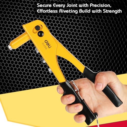 Deli DL2310 10" Hand Rivet Gun Cr-Mo Alloy Steel x cv Construction with 2.4-4.8mm Replaceable Nozzles Ergonomic Heavy Duty Riveter Designed for DIY and Professional Use (1Pc, Yellow and Black) - Image 4