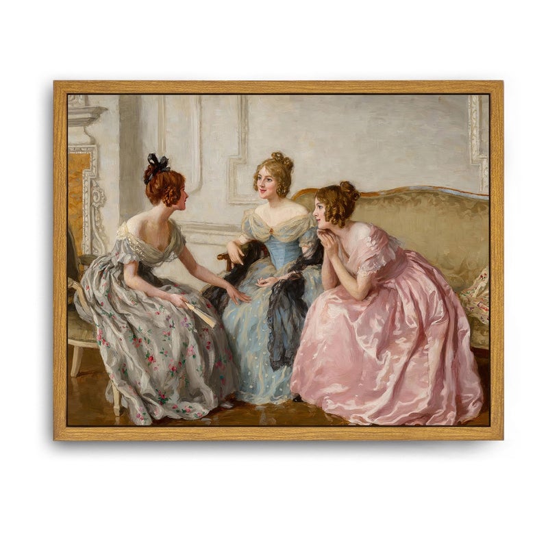 Roslynity Framed Canvas Wall Art Vintage Print Oil Paintings Victorian Women Gossip Girls Regency Retro Gallery Aesthetic Artwork for Home Living Room Bathroom Bedroom Wall Decor 8x10