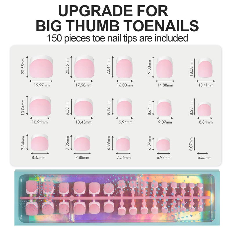 Vansiho Press on Toenails Short, Pink White French Tips Toenail Press on Square for Women, Soft Gel Fake Toe Nails, Acrylic Nails Soak off Toe Nail Home DIY 15 Sizes - Image 5
