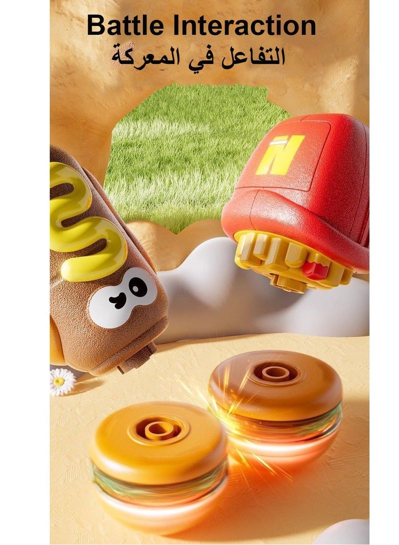 2-in-1 Fries Glowing Spinning Battling Top, UFO Flying Saucer Indoor and Outdoor Frisbee Spinning Toy, Launcher Game Gun Battle Toy for Boys and Girls - Image 3