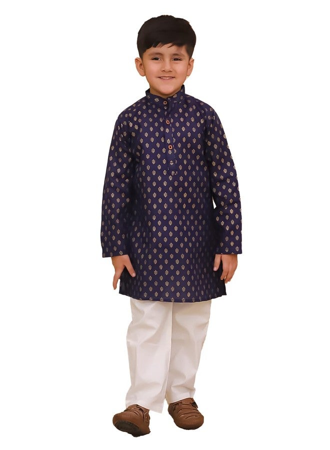 AJ DEZINES Kids Cotton Full Sleeve Foil Printed Blue Kurta Pajama Set for Boys - Ethnic wear | Special Occasion & Traditional Outfit |Boys Kurta Set - Regular Fit (1292-BLUE-9-10Y-9) - Image 1