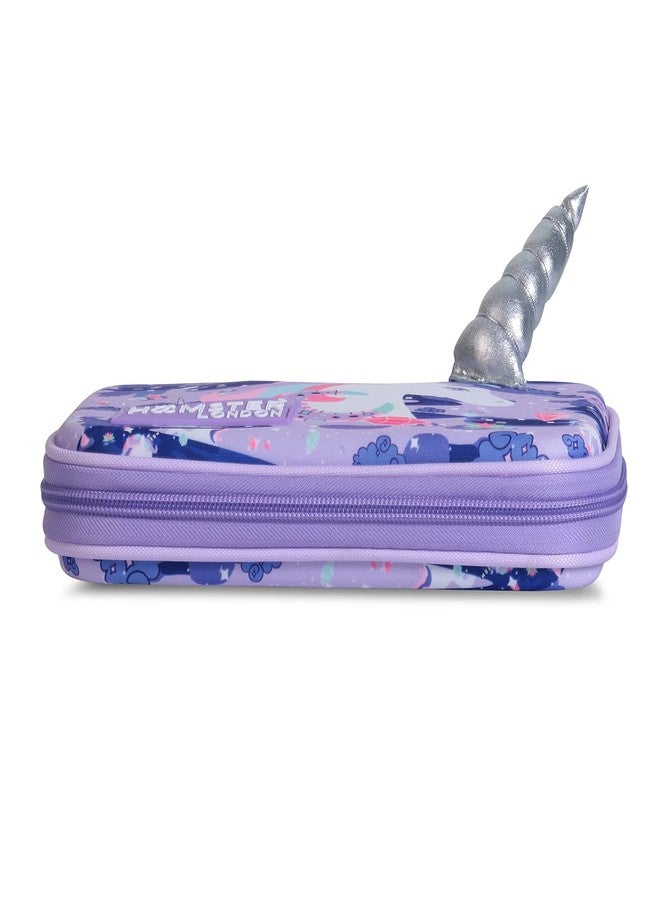 HAMSTER Canvas London Magical Unicorn Hardcase With 3D Horn Printed Pencil Case - Compartments for Students Stationery Box (Purple) - Image 4