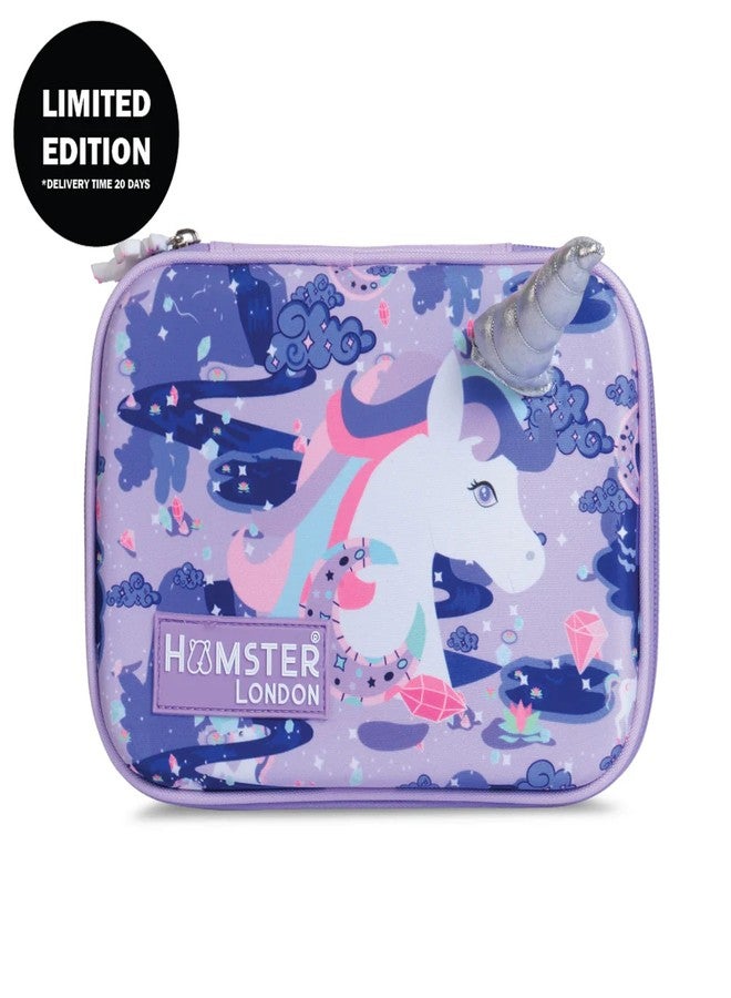 HAMSTER Canvas London Magical Unicorn Hardcase With 3D Horn Printed Pencil Case - Compartments for Students Stationery Box (Purple) - Image 2