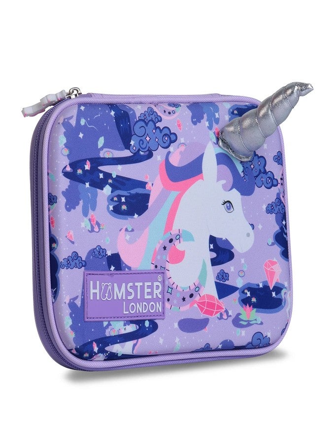 HAMSTER Canvas London Magical Unicorn Hardcase With 3D Horn Printed Pencil Case - Compartments for Students Stationery Box (Purple) - Image 1