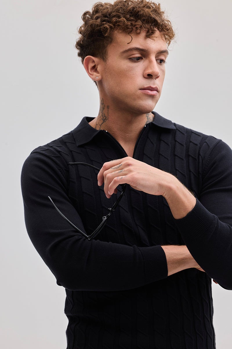 SNITCH Black Zipper Polo T-Shirt - Image 5