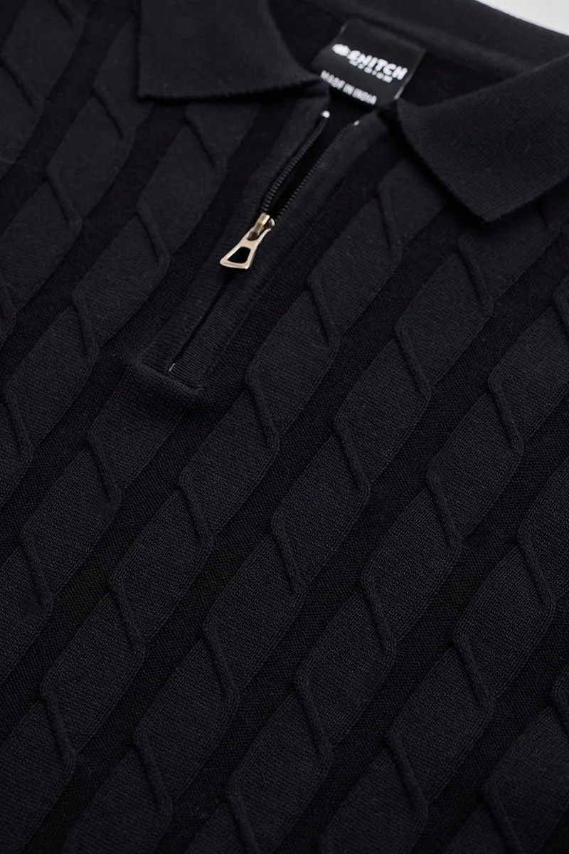 SNITCH Black Zipper Polo T-Shirt