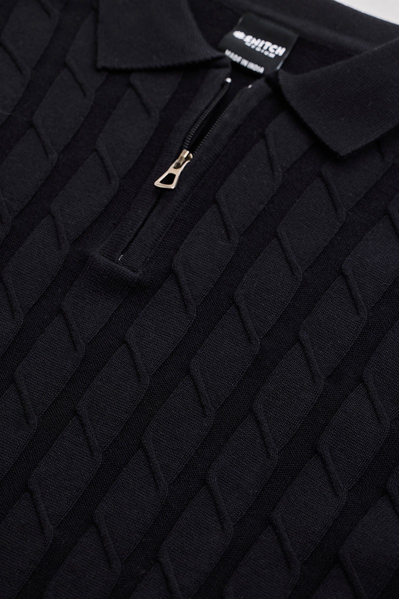 SNITCH Black Zipper Polo T-Shirt - Image 2