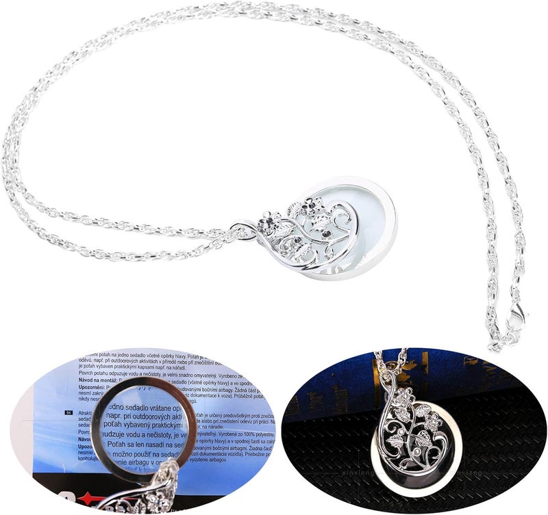 woobles Magnifying Glass, 4.5X Necklace Magnifying Glass Metal Portable Magnifier Chain Pendant Elegant and Stylish Appearance Simple Design Beautiful and Practical for Reading(Silver) - Image 1