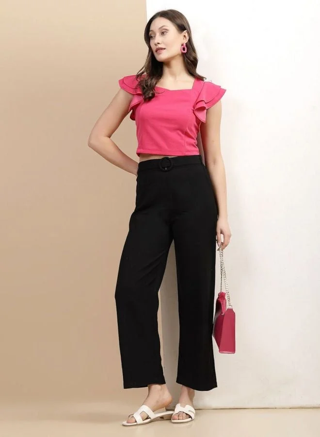 Freehand  Women Regular Fit Solid Sweetheart Neck Short Sleeve Ruffled Top  | Best Price UAE