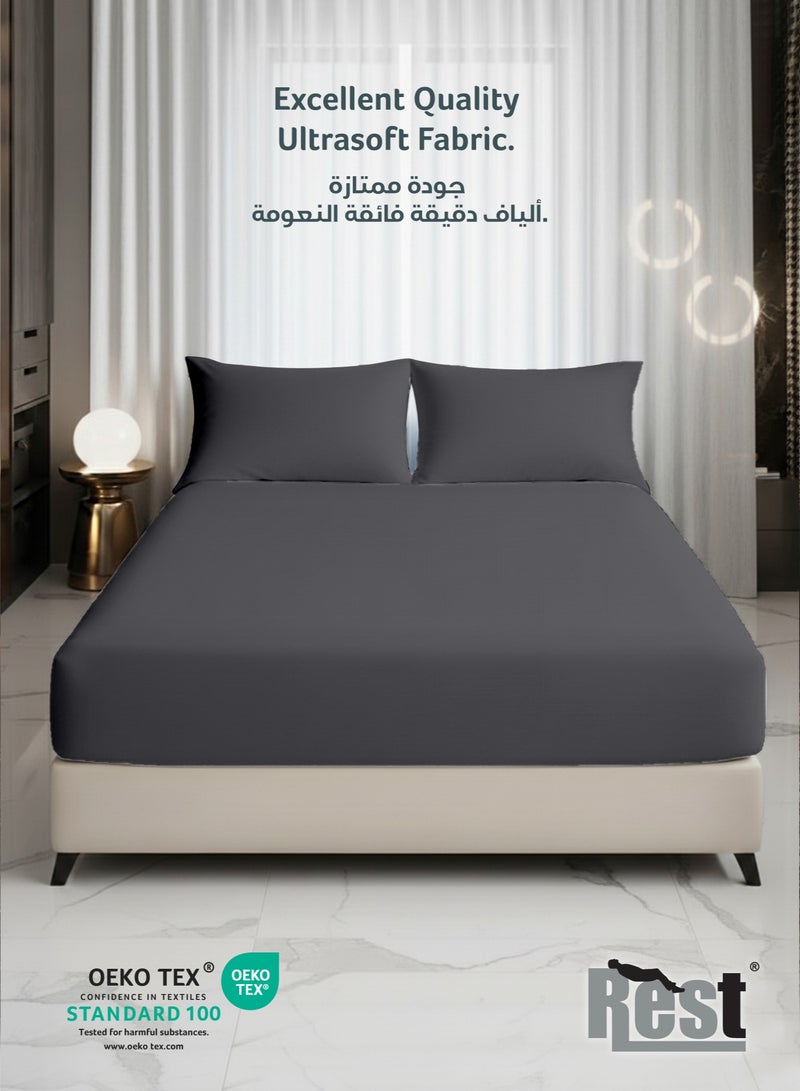 REST 3-Piece Silver Plush 180x200+30cm Fitted Bedsheet Set Includes 1 Deep Pocket Fitted Bedsheet and 2 Pillow Covers, Breathable and Machine Washable - Image 2