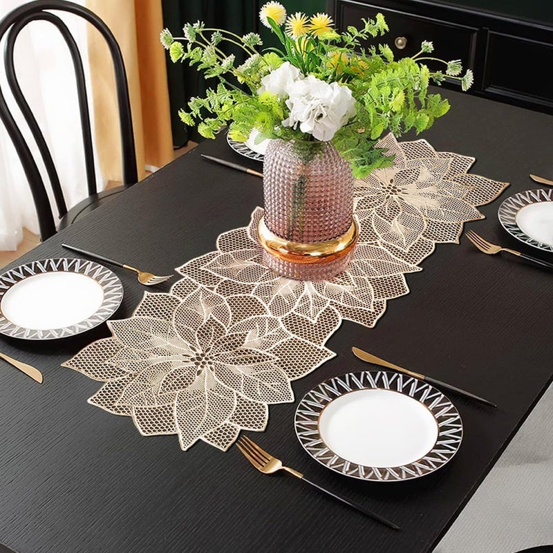 Wings Star Flower Shape Design Soft PVC Table Runner for Dining Table with Waterproof, Heat Resistant, Easy to Clean, Non-Slip Surface, (Pack of 1 Size- 92cm X 36cm - Gold RN02) - Image 1