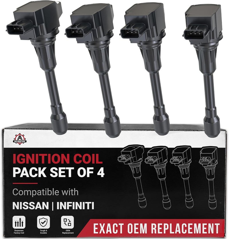 AA Ignition Ignition Coil Pack Set of 4 for Nissan & Infiniti - Compatible with 2007-2017 Altima, Sentra, Rogue, Cube, Versa, QX60, FX50, M56 - Image 1