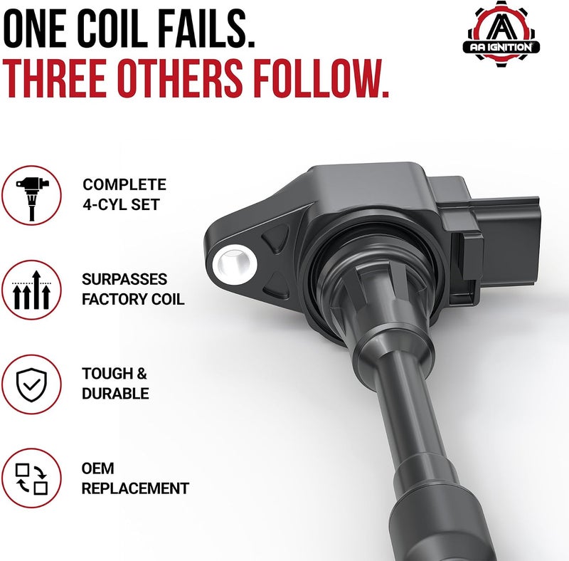 AA Ignition Ignition Coil Pack Set of 4 for Nissan & Infiniti - Compatible with 2007-2017 Altima, Sentra, Rogue, Cube, Versa, QX60, FX50, M56 - Image 2