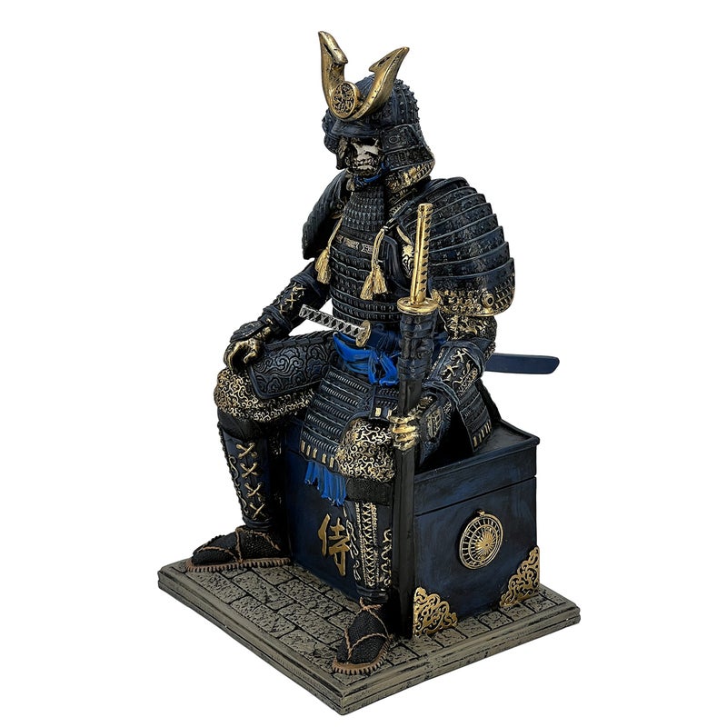 LOOYAR Medieval Ancient Samurai Undead Warrior Resin Statue Ornament Figurine Craft for Home Living Room Porch Decoration Office Desk Desktop Table Arrangement Gift (Blue) - Image 3