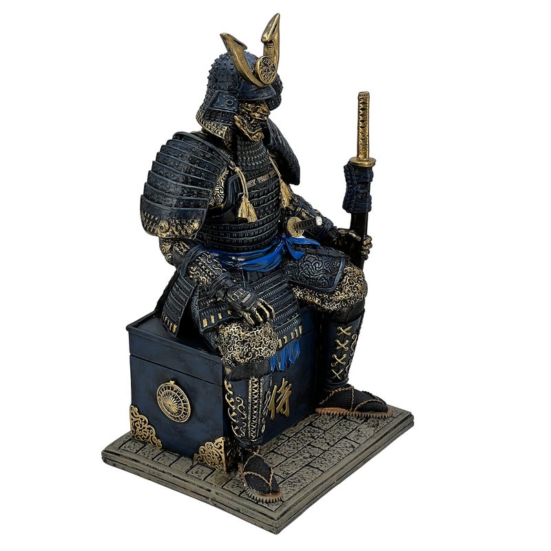 LOOYAR Medieval Ancient Samurai Undead Warrior Resin Statue Ornament Figurine Craft for Home Living Room Porch Decoration Office Desk Desktop Table Arrangement Gift (Blue) - Image 1