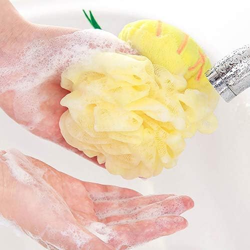 BWESOO Yellow Pineapple Soft Fruit Shape Bath Puff Body Foam Bubble Net Ball Body Scrubber Shower Sponge Pouf Loofahs Mesh Shower Ball Loofah Bath Sponge for Kids Adults Beauty Bathing Bath Sponges - Image 5