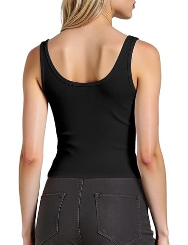 AURUZA 2Piece Crop Tops for Women, U Neck Sleeveless Tank Tops, Basic Cropped Racerback Going Out Tops Athletic Sports Shirts, M, Black+White - Image 5
