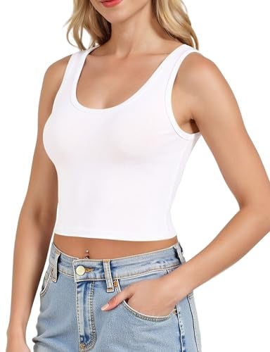 AURUZA 2Piece Crop Tops for Women, U Neck Sleeveless Tank Tops, Basic Cropped Racerback Going Out Tops Athletic Sports Shirts, M, Black+White - Image 4