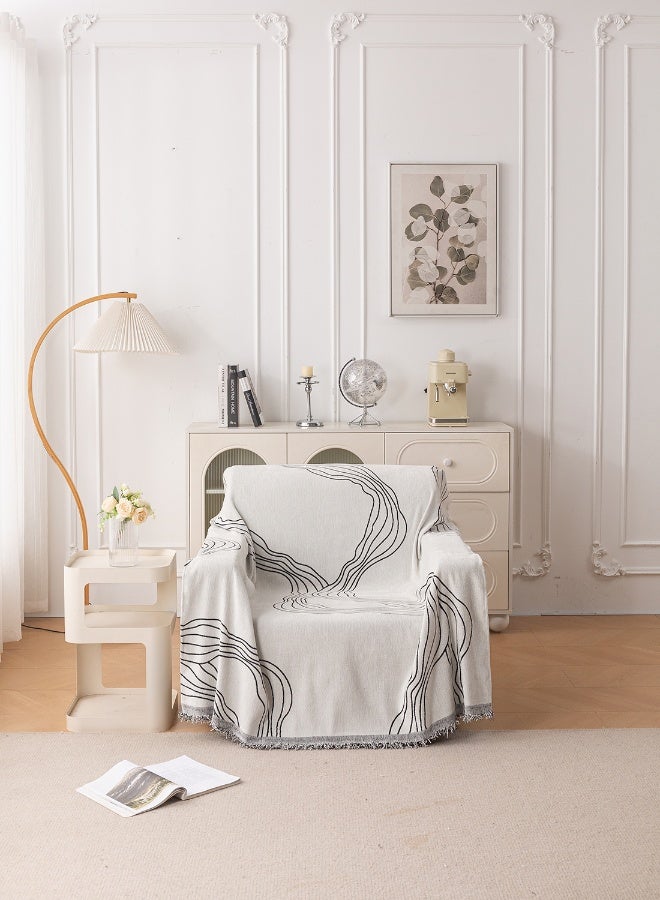 ايست من نون غطاء أريكة شنيلي، غطاء قابل للانزلاق، يناسب 1 و 2 مقعد، نمط حديث، حجم 130x180 سم - أسود وأبيض - Image 1