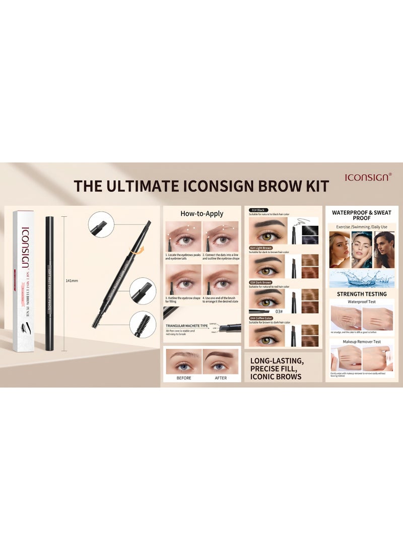 ICONSIGN Dual-Ended Waterproof Eyebrow Pencil - Automatic Retractable Triangular Eyebrow Makeup Pen with Spiral Spoolie Brush, Long Lasting Smudge Proof Precise Brow Filler, 4 Colors Available - Image 2