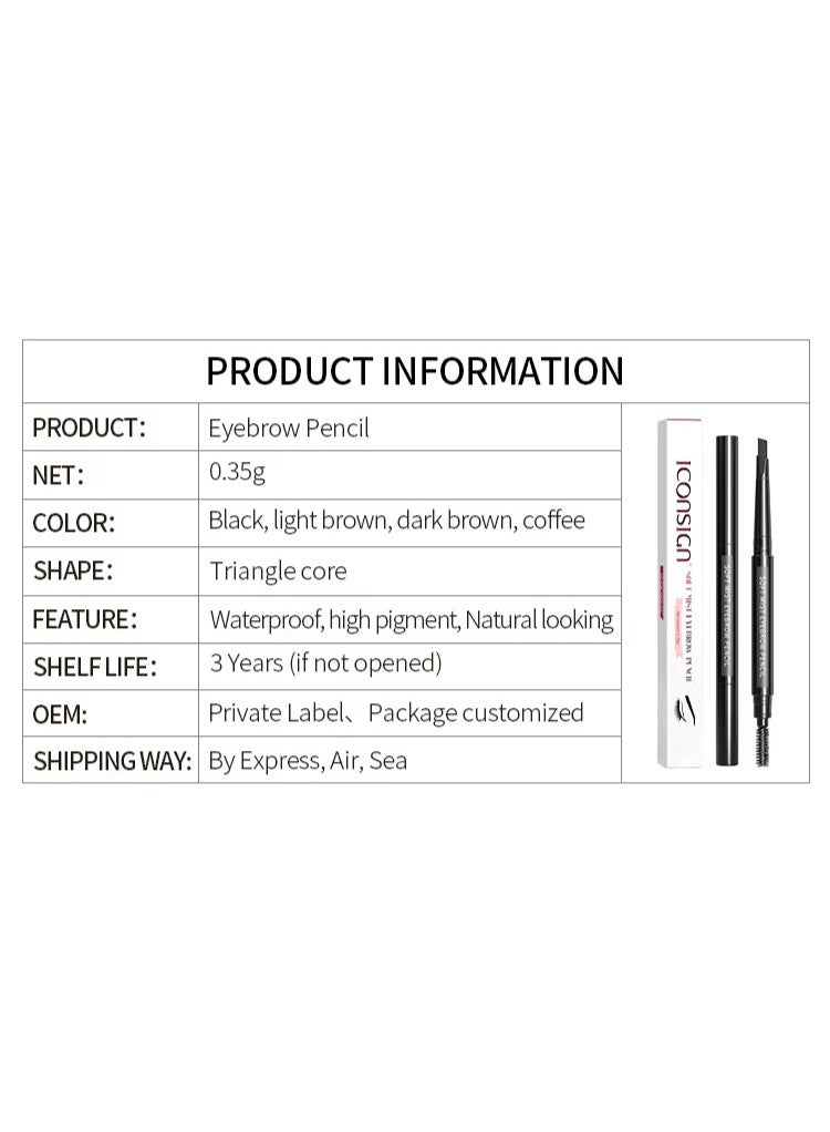 ICONSIGN Dual-Ended Waterproof Eyebrow Pencil - Automatic Retractable Triangular Eyebrow Makeup Pen with Spiral Spoolie Brush, Long Lasting Smudge Proof Precise Brow Filler, 4 Colors Available - Image 4