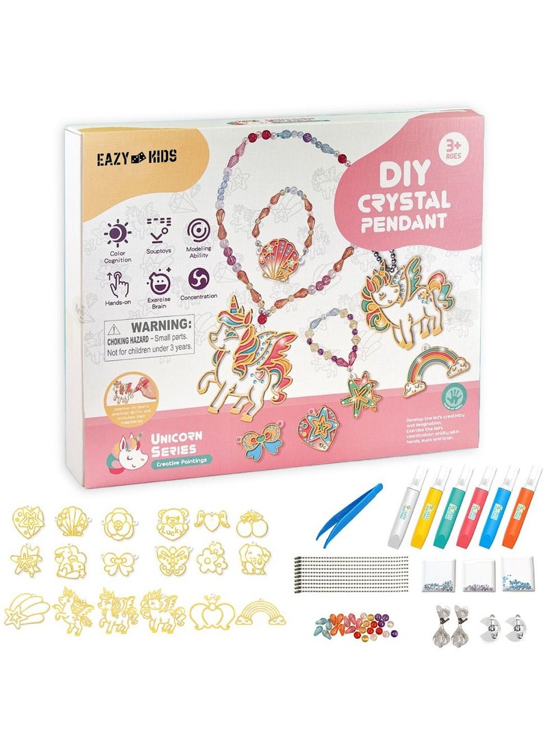 Eazy Kids مجموعة تلوين صناعة قلادات الكريستال للأطفال من DIY، مقاس XL - يونيكورن - Image 1