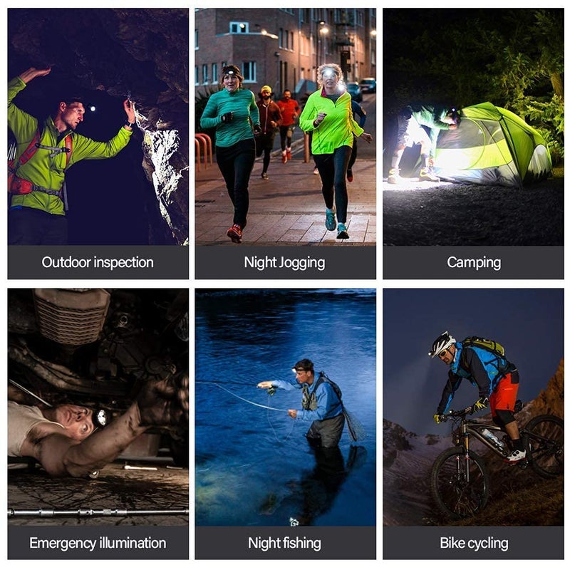 FEBLICH LED Headlamp Rechargeable Flashlight, USB Rechargeable Head Torch Headlight with Battery for Outdoor Camping Running Hiking Fishing Cycling Repairing (5 LED Headlamp + New Keychain Light) - Image 5