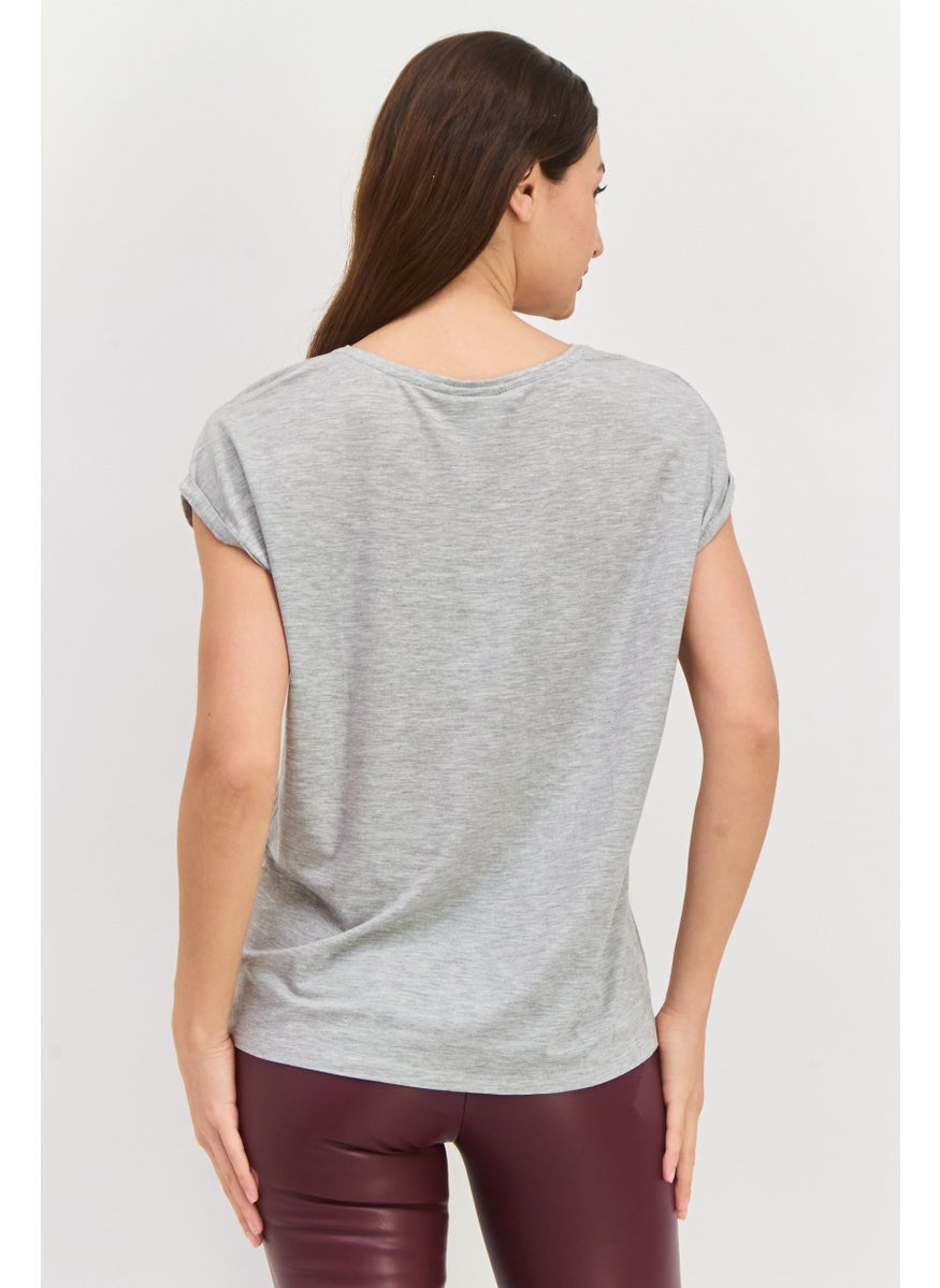 Aware By Vero Moda Women Round Neck Short Sleeve Heather Top, Light Grey  - Image 3