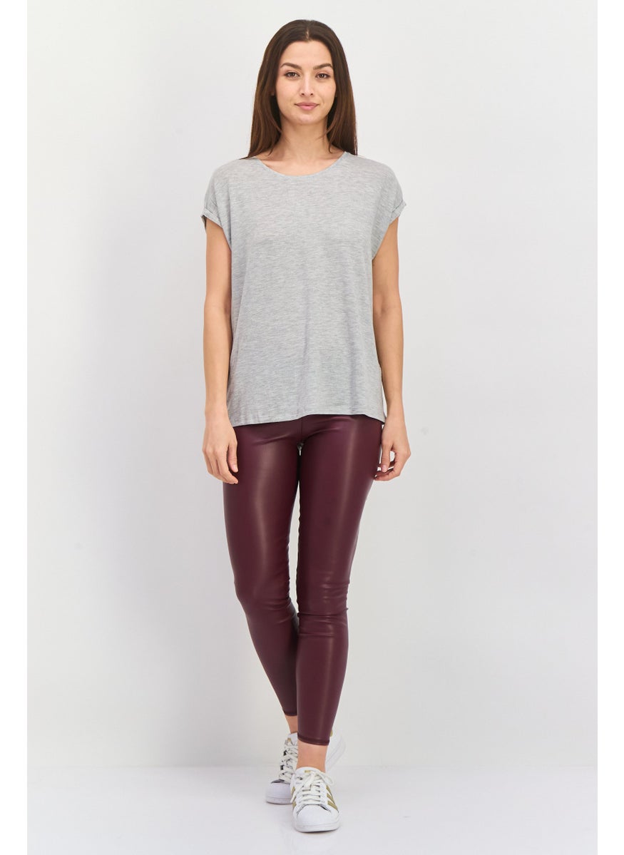 Aware By Vero Moda Women Round Neck Short Sleeve Heather Top, Light Grey  - Image 2
