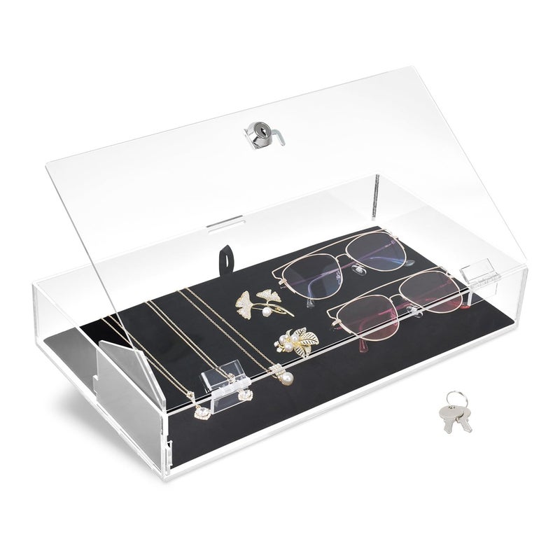 MOOCA Lockable Premium Acrylic Display Cases for Collectibles with a Luxurious Removable Pad, Ideal for Showcasing Collectibles, Watches, Jewelry, Eyewear, and Knives - Image 1