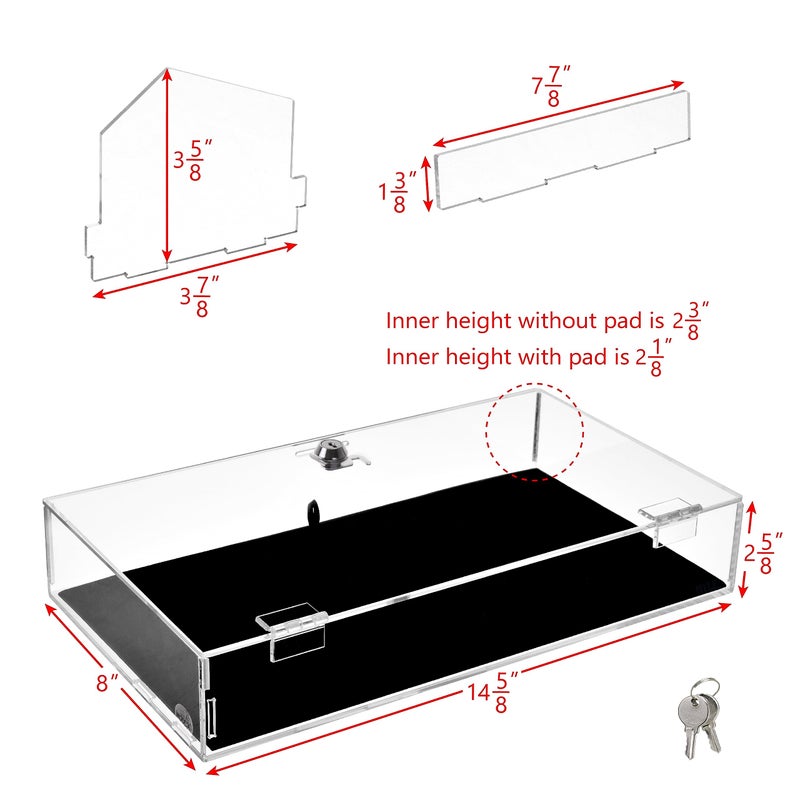 MOOCA Lockable Premium Acrylic Display Cases for Collectibles with a Luxurious Removable Pad, Ideal for Showcasing Collectibles, Watches, Jewelry, Eyewear, and Knives - Image 2