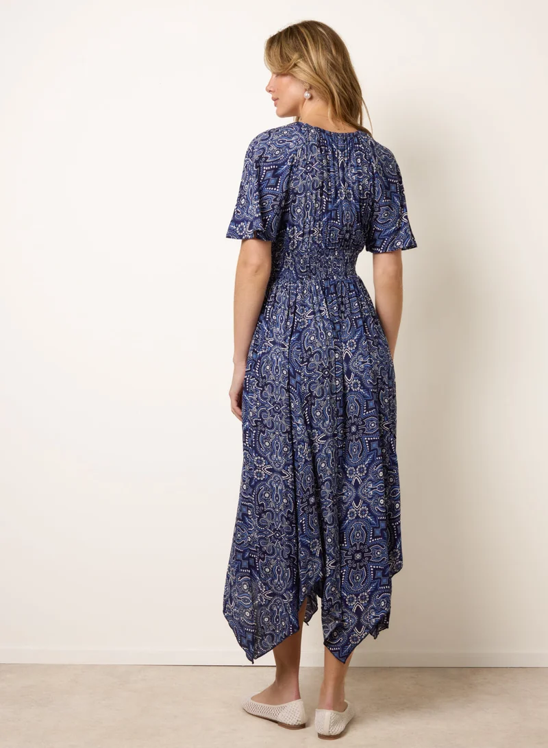 بلو فانيلا Shirred Waist Hanky Hem Paisley Print Dress