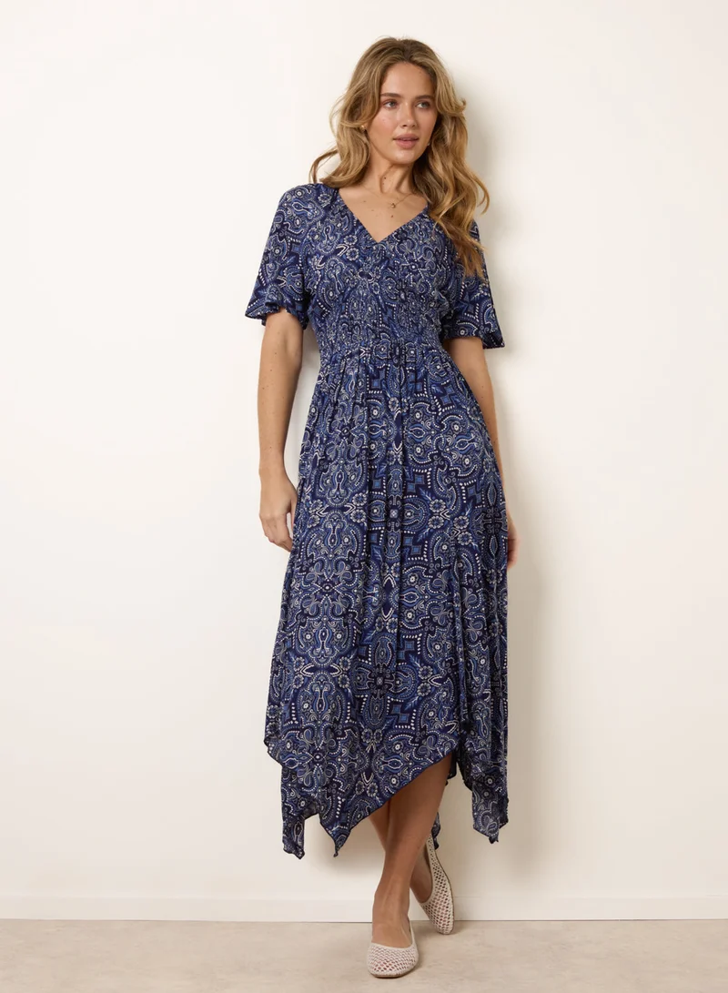 بلو فانيلا Shirred Waist Hanky Hem Paisley Print Dress