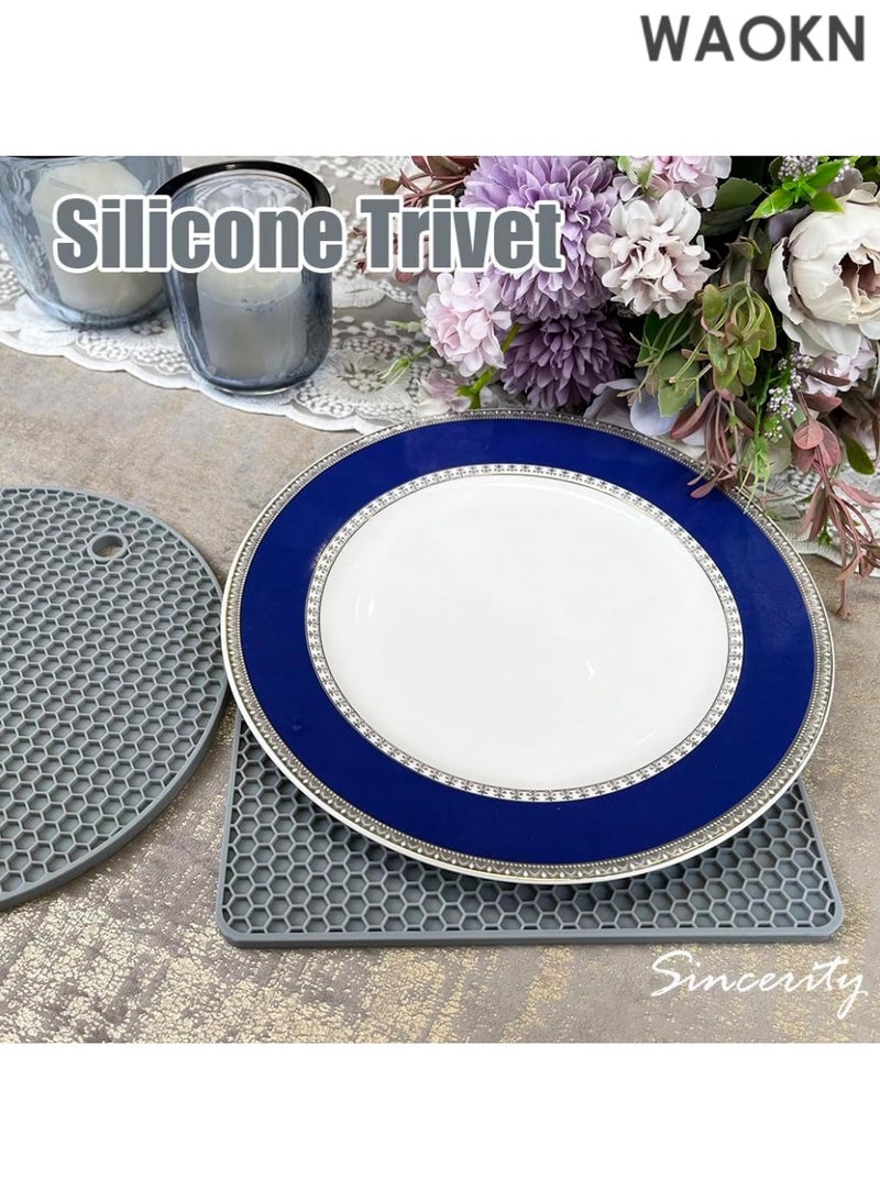 WAOKN 4 Pieces Silicone Trivet Mats, Hot Pot Holders, Kitchen Tools, Heat Resistant Non Slip Durable Pads for Hot Dishes Bowls, Jar Opener, Easy to Wash and Dry Hot Pan Cushions (Gray) - Image 2