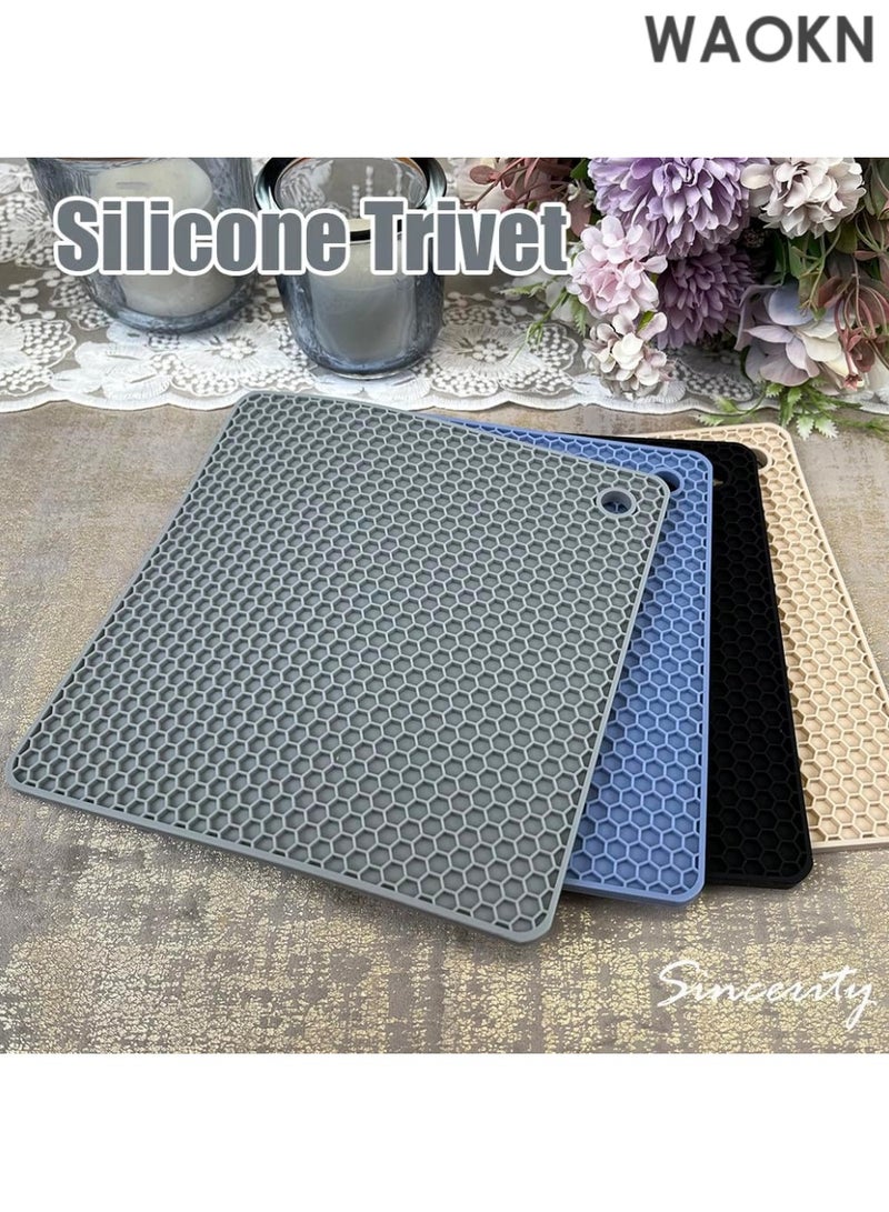 WAOKN 4 Pieces Silicone Trivet Mats, Hot Pot Holders, Kitchen Tools, Heat Resistant Non Slip Durable Pads for Hot Dishes Bowls, Jar Opener, Easy to Wash and Dry Hot Pan Cushions (Gray) - Image 3