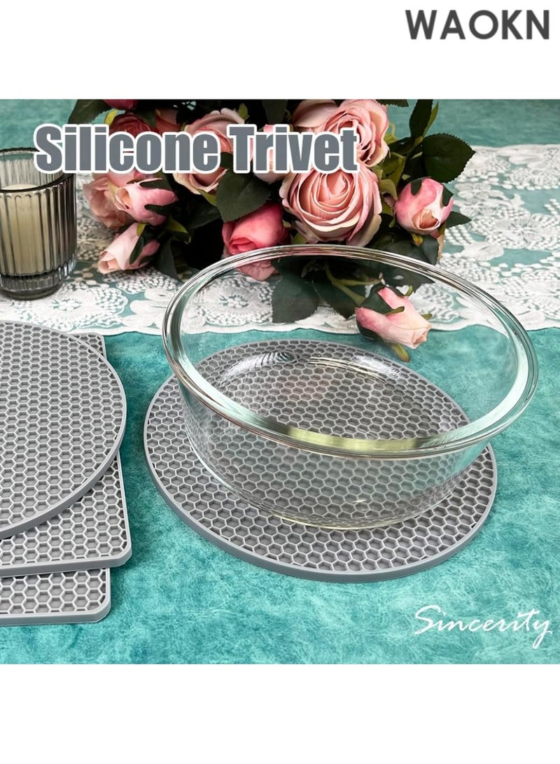 WAOKN 4 Pieces Silicone Trivet Mats, Hot Pot Holders, Kitchen Tools, Heat Resistant Non Slip Durable Pads for Hot Dishes Bowls, Jar Opener, Easy to Wash and Dry Hot Pan Cushions (Gray) - Image 4