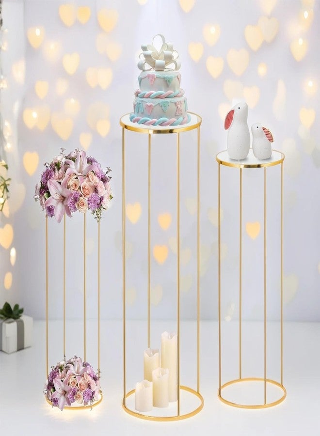 Kapaga Gold Metal Plant Stand, 3 Pcs Tall Cylinder Pedestal Stands for Parties and Weddings, Gold Round Cylinder Tables for Living Room and Patio Decor - Image 1