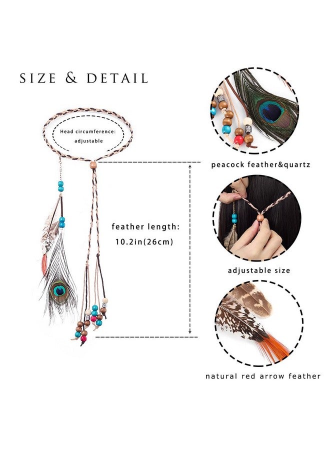 كامبسيس عصابة رأس من ريش الطاووس الهندي، سلسلة رأس الأميرة البوهيمية، غطاء رأس قابل للتعديل، إكسسوارات شعر مصنوعة يدويًا من الحبل للنساء والفتيات (G)