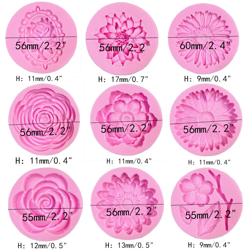 DD-life 9 Pcs Flowers Fondant Molds Silicone Molds for Cupcake Dessert Chocolate Jelly Cookie Decor, Jewelry, Pastry, Chocolate,Handmade Soap Mould Candy Making - Image 2