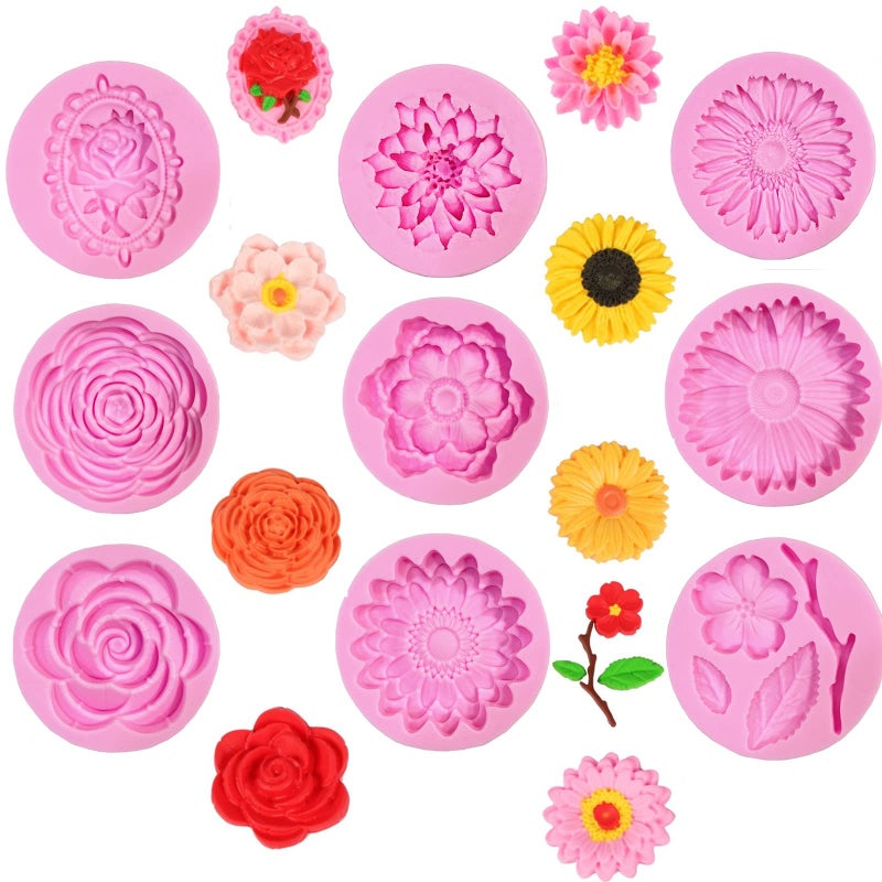 DD-life 9 Pcs Flowers Fondant Molds Silicone Molds for Cupcake Dessert Chocolate Jelly Cookie Decor, Jewelry, Pastry, Chocolate,Handmade Soap Mould Candy Making - Image 5