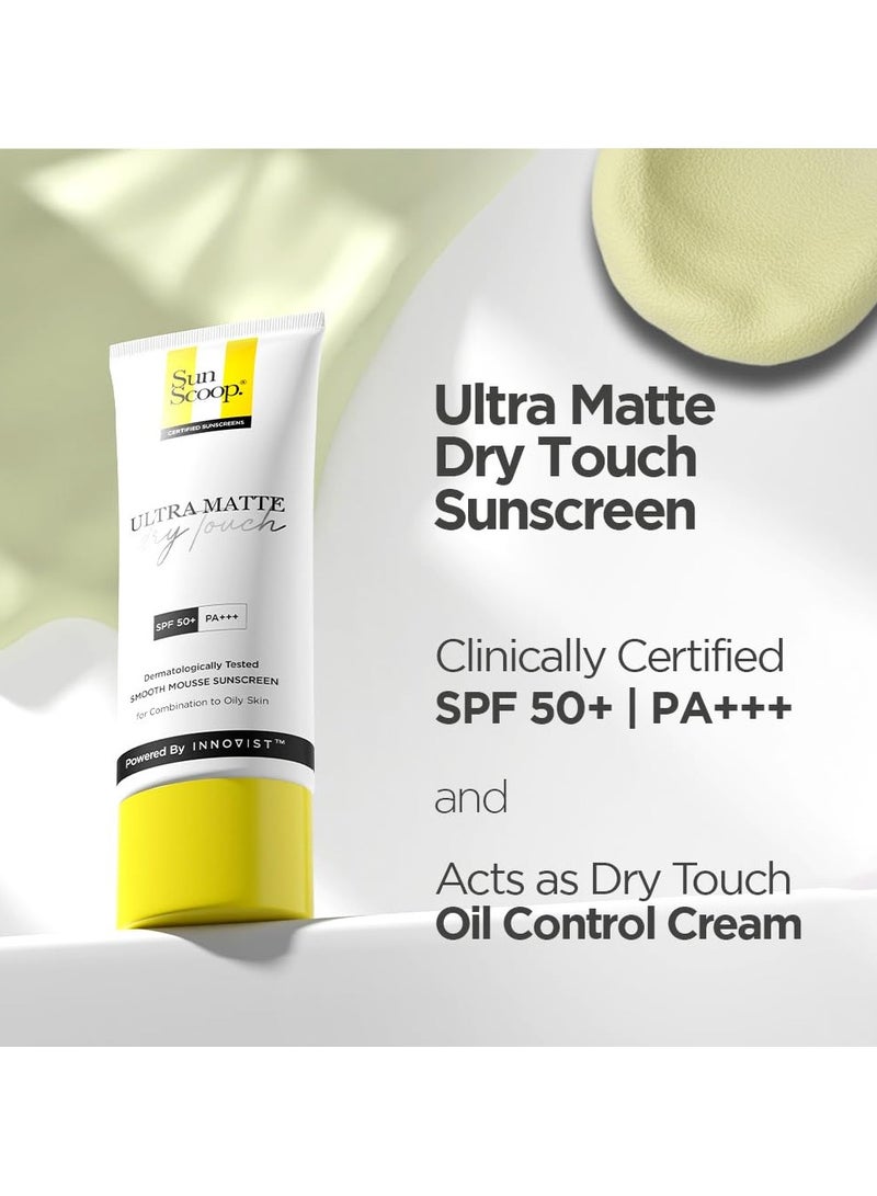 SunScoop Ultra Matte Dry Touch Sunscreen SPF 50 PA+++ |Matte Finish | Zinc Oxide & 0.1%ww Salicylic Acid for Oily Acne Prone Skin | Broad Spectrum, Non Comedogenic & No White Cast|For Women & Men-45gm - Image 2