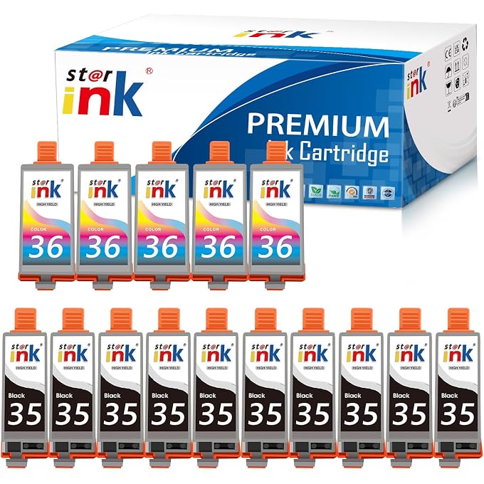 PGI-35 CLI-36 Ink Cartridge Replacement for tr150 Ink Cartridge-15 Pack, Compatible for 35 36 Ink Cartridges Work for TR150 iP110 iP100 Mini260 Mini320 Printer-(10 Bk, 5 Tri c)