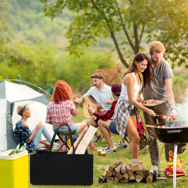 Portable Felt Storage Pouch Firewood Storage Bag (Black Color) - Image 5
