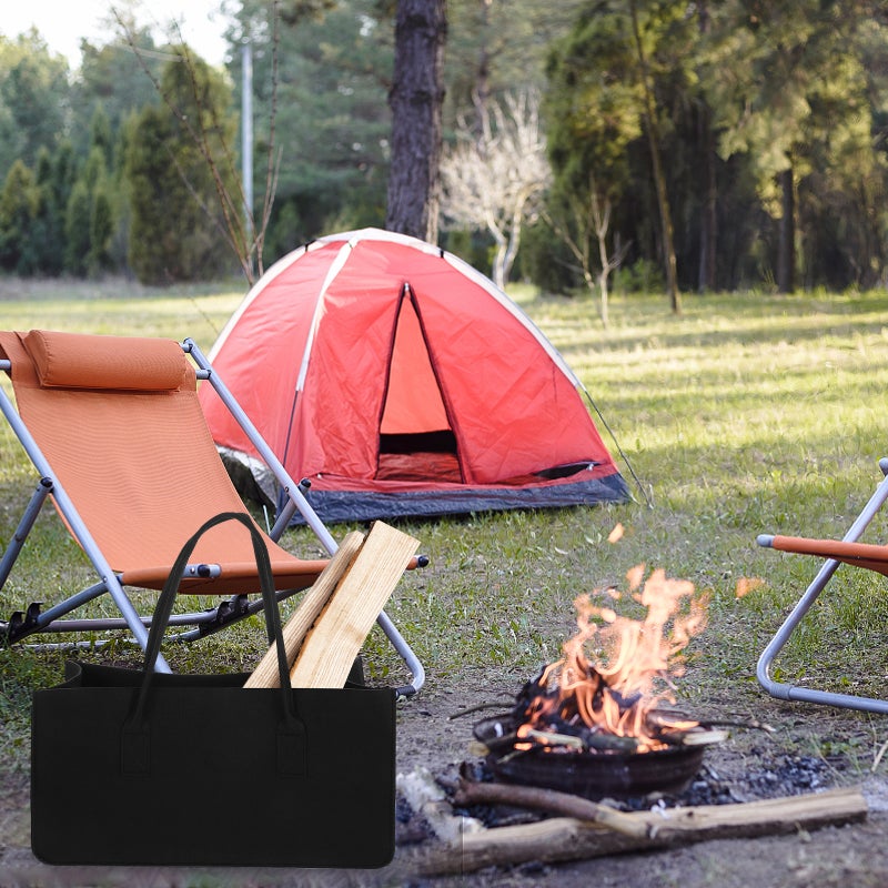 Portable Felt Storage Pouch Firewood Storage Bag (Black Color) - Image 1