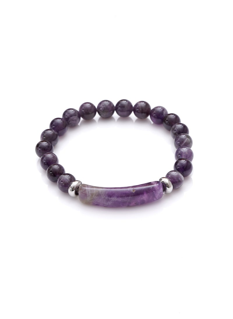 Subhati Bracelet with Amethyst Stone | 8 MM Beads - 18 | Metal Parts  - Image 2