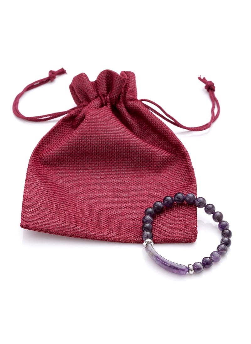 Subhati Bracelet with Amethyst Stone | 8 MM Beads - 18 | Metal Parts  - Image 3